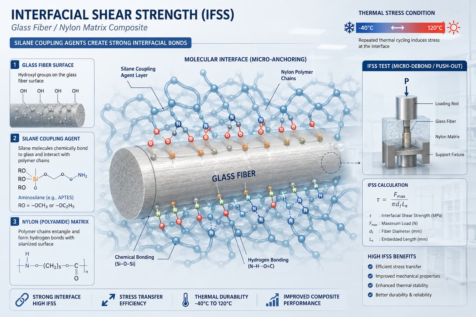 chemical anchoring mechanism Interfacial shear strength chemical anchoring mechanism in fiberglass composite.