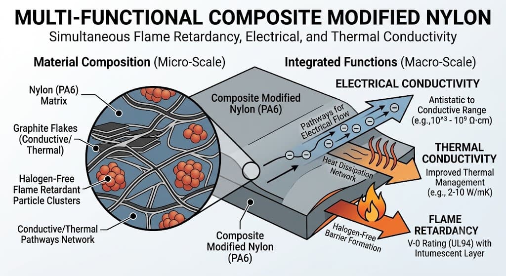 Multifunctional Composite Modified Nylon: Integrated Solution Combining Flame Retardant, Conductive and Thermal Conductive Properties 01